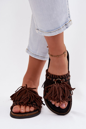 Pantoufles pour femmes avec des franges, couleur noire, Glorinna 2