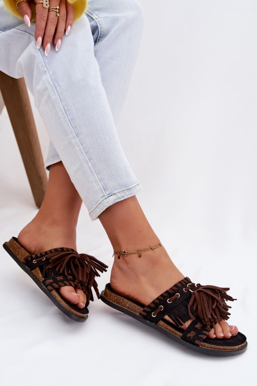 Pantoufles pour femmes avec des franges couleur noire Glorinna