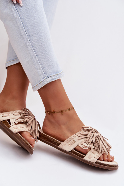 Pantoufles pour femmes avec des franges beige Glorinna