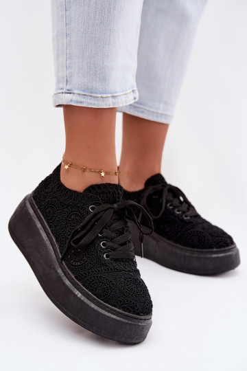 SzydełkoÀe Baskets Féminin avec une plateforme couleur noire Evalora