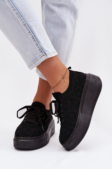 SzydełkoÀe Baskets Féminin avec une plateforme couleur noire Evalora 2