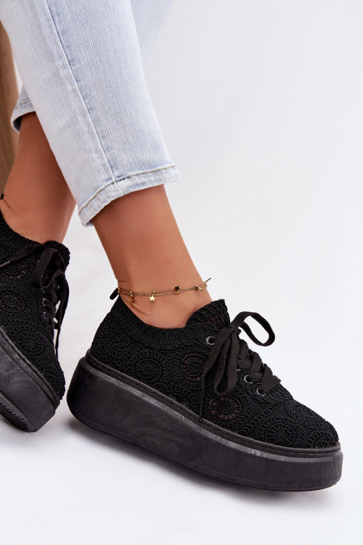 SzydełkoÀe Baskets Féminin avec une plateforme couleur noire Evalora