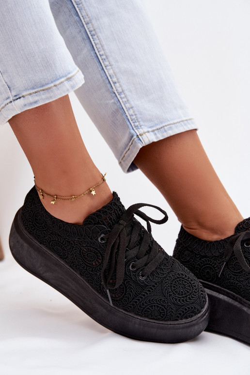 SzydełkoÀe Baskets Féminin avec une plateforme couleur noire Evalora