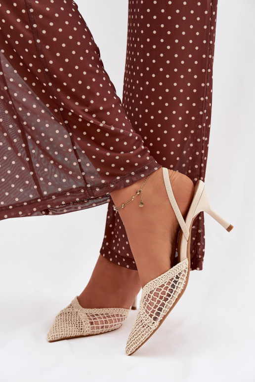 Sandales „Hanelis“ couleur ivoire avec éléments ajourés et talons fins