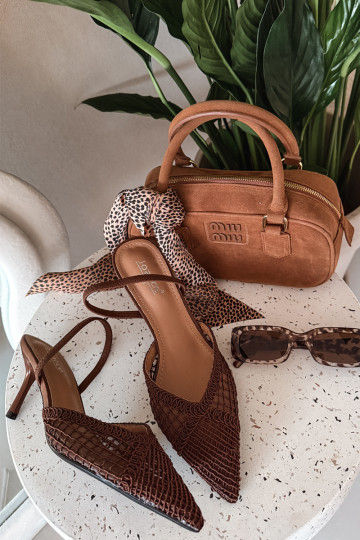 Sandales „Hanelis“ couleur marron avec éléments ajourés et talons fins 2