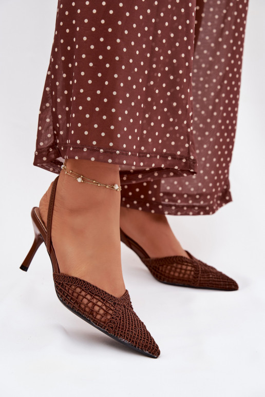 Sandales „Hanelis“ couleur marron avec éléments ajourés et talons fins