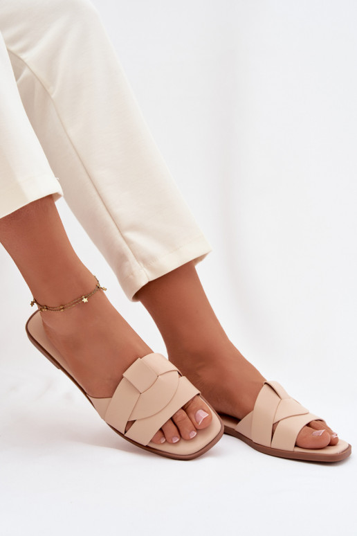 Chaussons Appartement pour femmes avec des bandes beige Il fautrissae