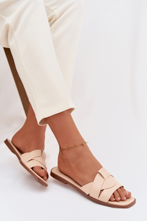 Chaussons Appartement pour femmes avec des bandes beige Il fautrissae