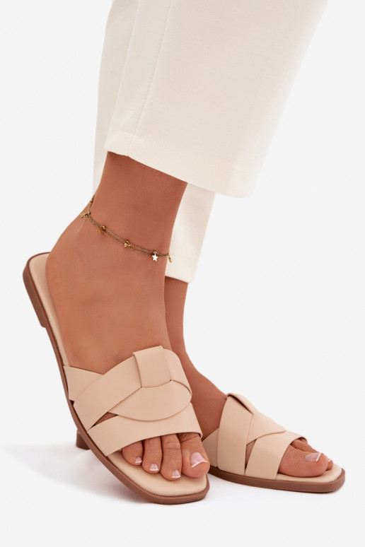 Chaussons Appartement pour femmes avec des bandes beige Il fautrissae