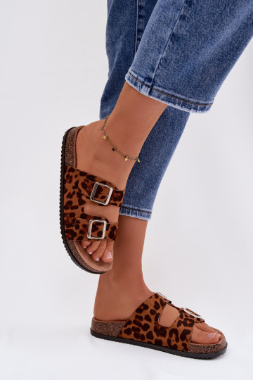 Mules pour femmes Oliena avec boucles et motifs en fourrure de léopard