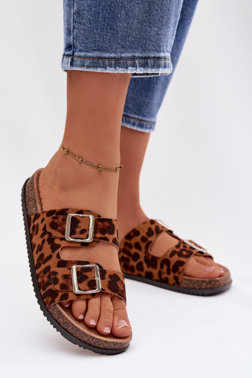 Mules pour femmes Oliena avec boucles et motifs en fourrure de léopard
