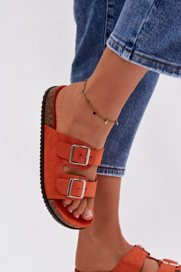 Mules orange pour femmes Oliena avec boucles 2