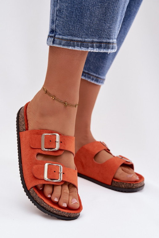 Mules orange pour femmes Oliena avec boucles