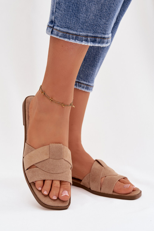 Chaussons Appartement pour femmes avec des bandes en daim écologiqueoÀe beige Florane