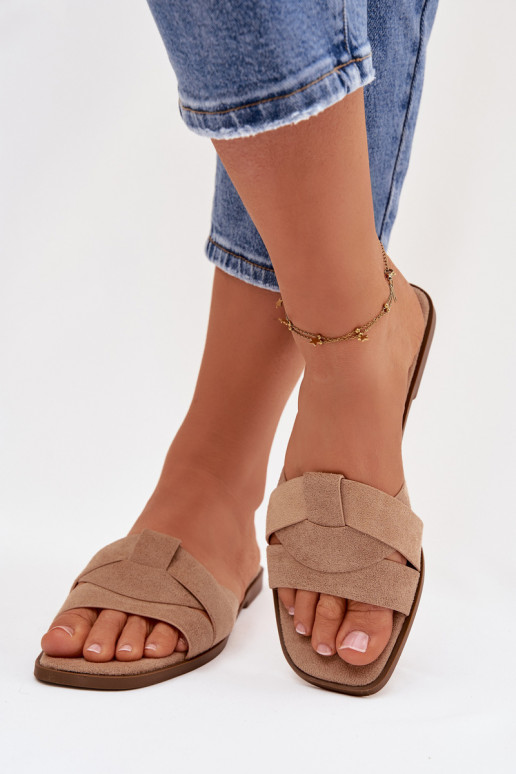 Chaussons Appartement pour femmes avec des bandes en daim écologiqueoÀe beige Florane
