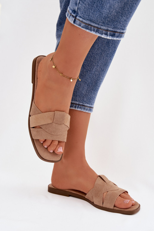 Chaussons Appartement pour femmes avec des bandes en daim écologiqueoÀe beige Florane