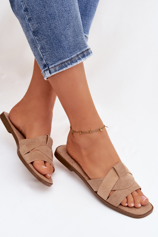 Chaussons Appartement pour femmes avec des bandes en daim écologiqueoÀe beige Florane