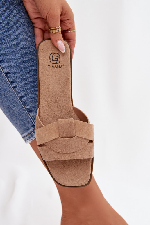 Chaussons Appartement pour femmes avec des bandes en daim écologiqueoÀe beige Florane
