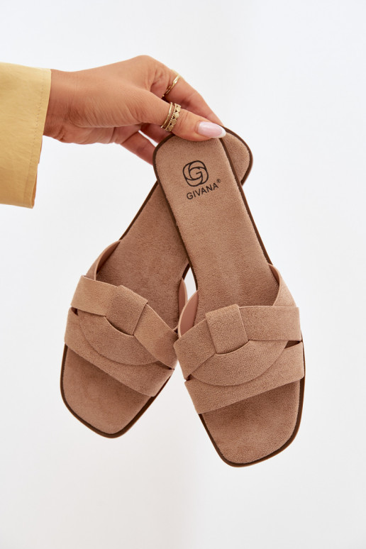 Chaussons Appartement pour femmes avec des bandes en daim écologiqueoÀe beige Florane