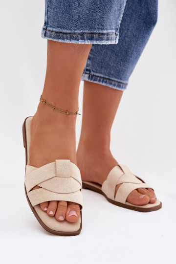 Chaussons pour femmes à talons bas couleur ivoire en suède synthétique Florane