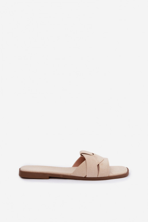 Chaussons Appartement pour femmes avec des bandes en daim écologiqueoÀe couleur ivoire Florane