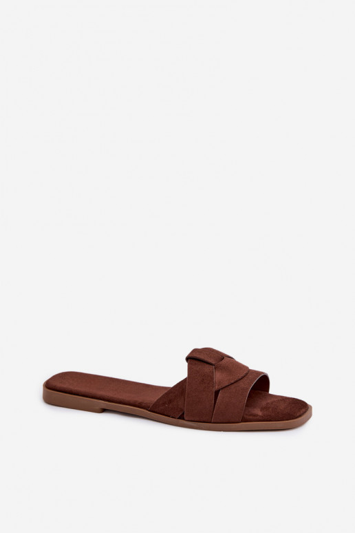 Chaussons Appartement pour femmes avec des bandes en daim écologiqueoÀe CzekoladoÀe Florane