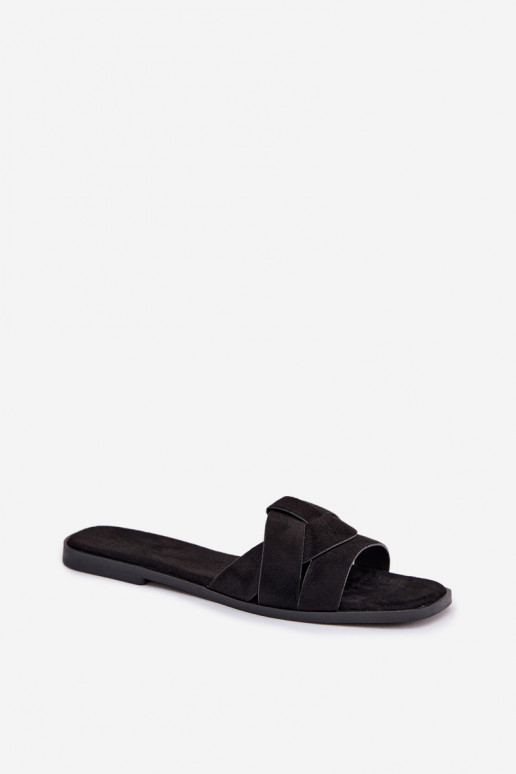 Chaussons Appartement pour femmes avec des bandes en daim écologiqueoÀe couleur noire Florane