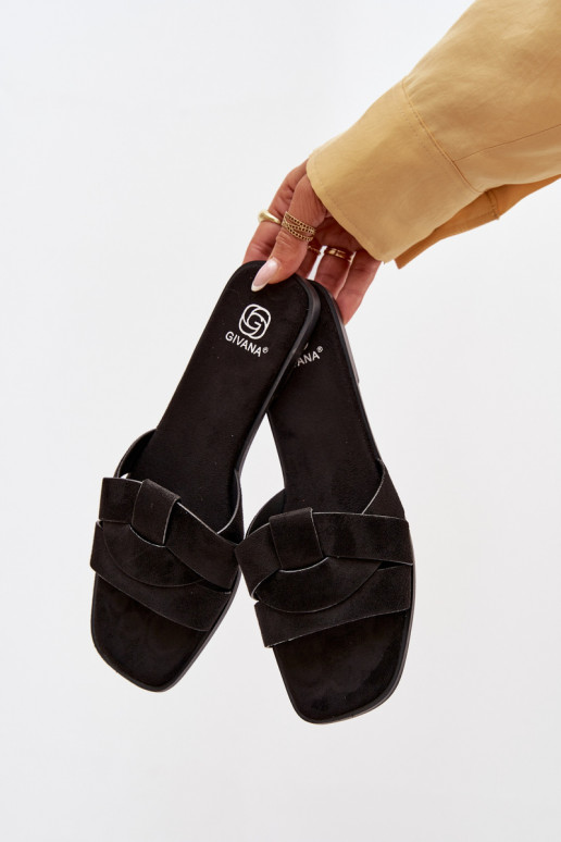 Chaussons Appartement pour femmes avec des bandes en daim écologiqueoÀe couleur noire Florane