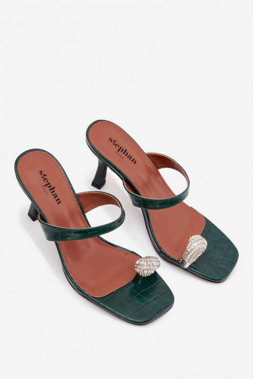 Pantoufles pour femmes avec des talons fins Avec des décorations Detalem ButelkoÀa Zieleń Lorissa