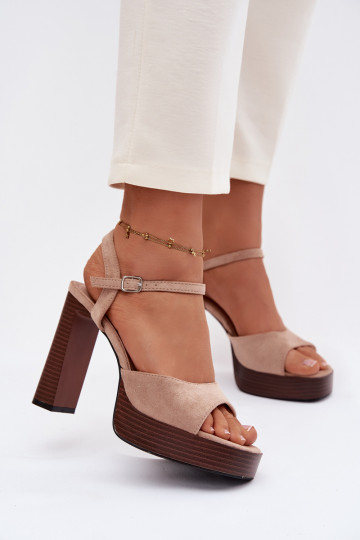Sandales à talons hauts pour femme et plateformeen daim écologiqueu beige Gralisse 2