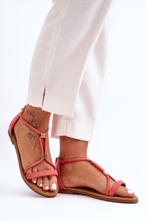 Féminin Sandales plates Au Château corail Jullie