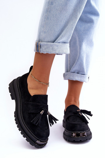 en daim chaussures mocassins pour femmes couleur noire Ramvli 2