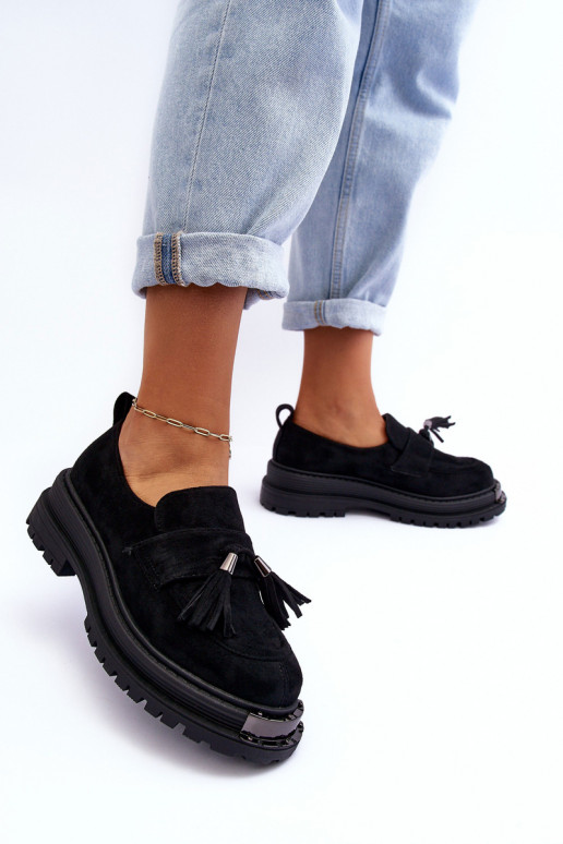 en daim chaussures mocassins pour femmes couleur noire Ramvli