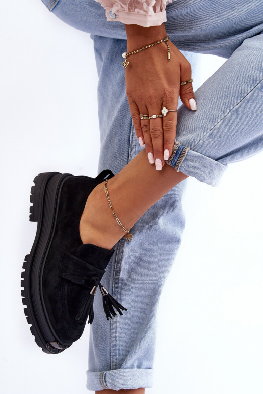 en daim chaussures mocassins pour femmes couleur noire Ramvli