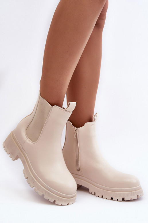 Peau bottes élégantes avec fermetures éclair beige Pitrese
