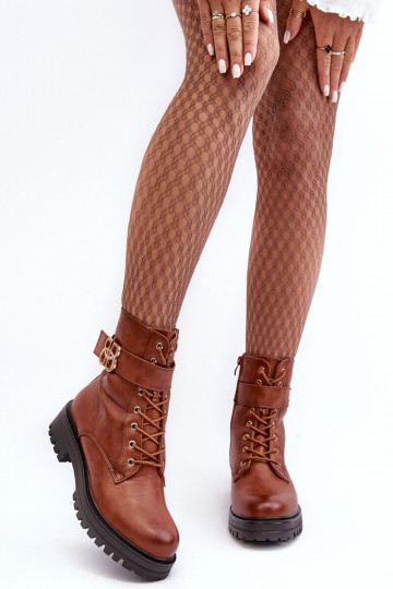 Bottines de travail Féminin avec fermetures éclair avec des ornements marron Ciossava 2