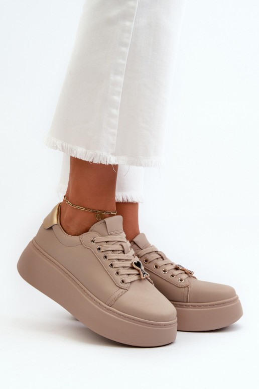 Féminin Peau Chaussures modèle baskets avec une plateforme beige Vinceza 66700