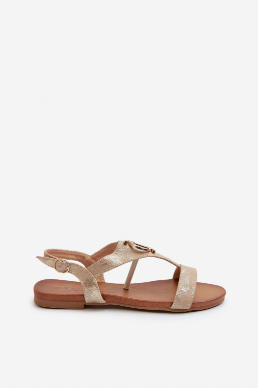 Sandales plates pour femmes avec des ornements S.Barski KV27-051 couleur dorée