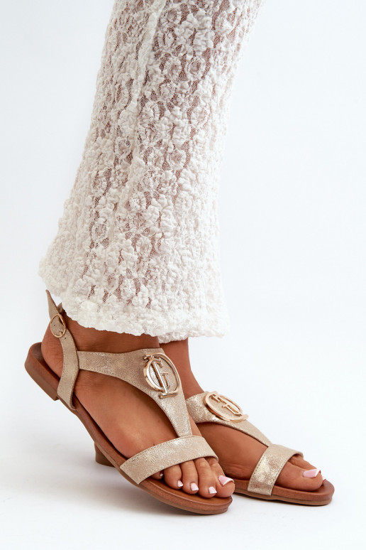 Sandales plates pour femmes avec des ornements S.Barski KV27-051 couleur dorée