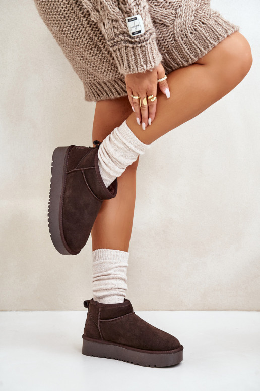 Peau en daim Bottes de neige avec une plateforme marron Nereviana