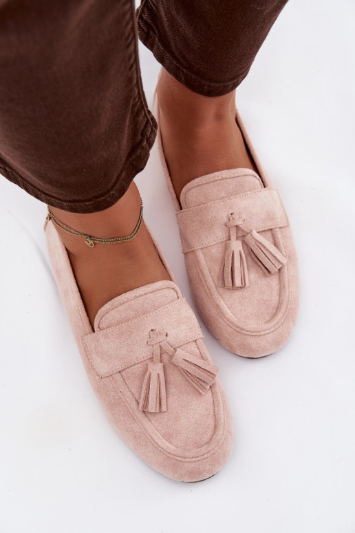 Mocassins rose clair avec franges Tai turirilisse