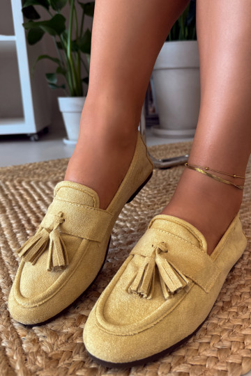 Mocassins féminins avec des franges couleur jaune 2