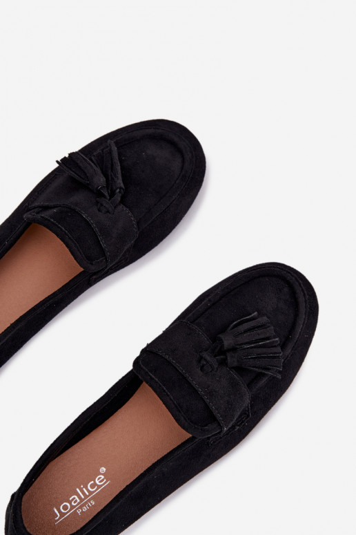 Mocassins féminins avec des franges couleur noire