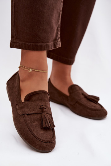 Mocassins féminins avec des franges couleur chocolat