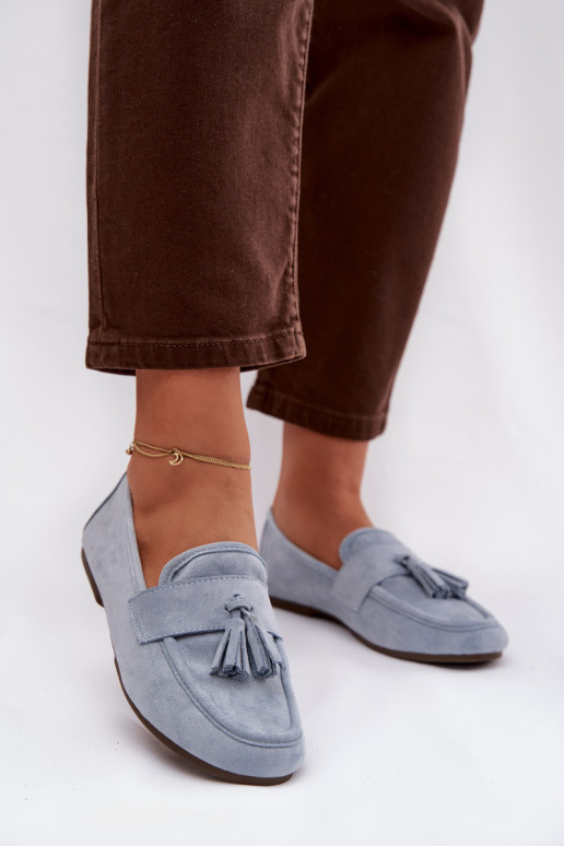 Mocassins féminins avec des franges couleur bleue