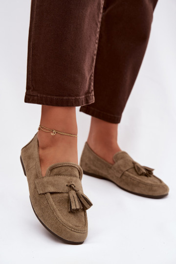 Mocassins féminins avec des franges couleur verte 2
