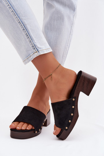 Chaussons mules pour femmes avec épingles dorées noir Davessa 2