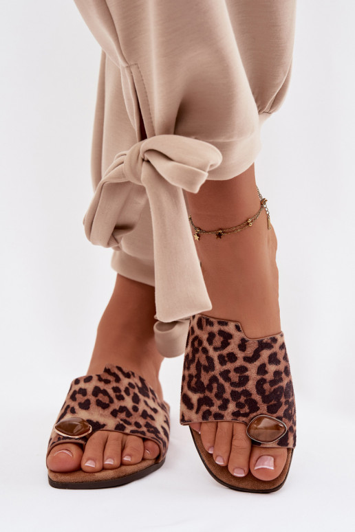 Chaussons Appartement pour femmes Avec des décorations Detalem en daim écologiqueoÀe avec des motifs en fourrure de léopard Sela