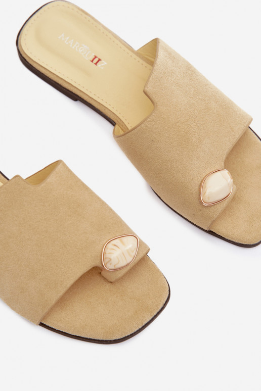 Chaussons Appartement pour femmes Avec des décorations Detalem en daim écologiqueoÀe couleur jaune Selavine