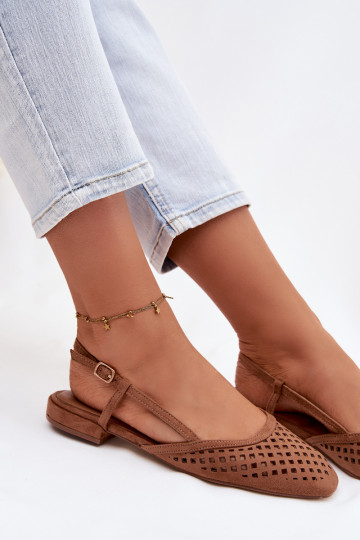 Ballerines ajouréesen daim écologiqueu marron Farivelle